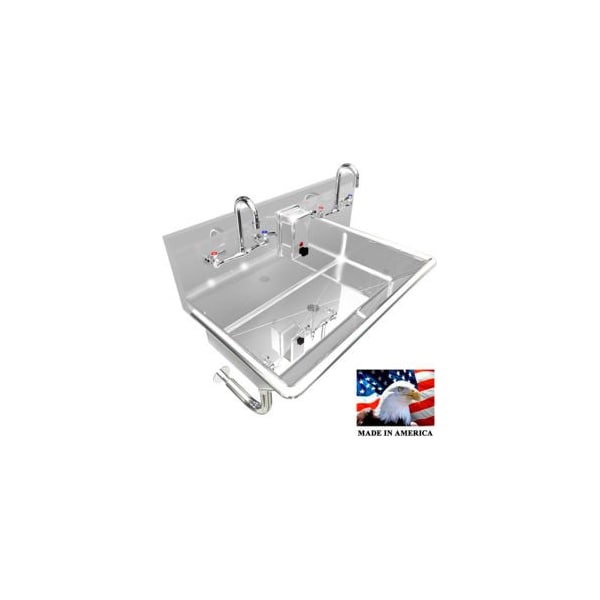 Best Sheet Metal. BSM Inc. Commercial Stainless Steel Sink, 2 Users w/Manual Faucets, Wall Mounted 36"L X 20"W X 8"D 021M36208R - main